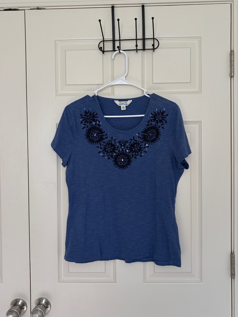 krazy kat Navy Blue vintage y2k Short Sleeve Tee with Beaded/embroidered design